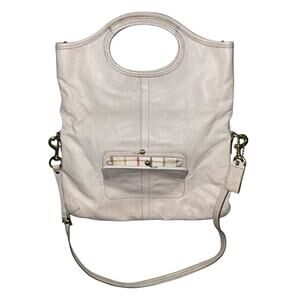 COACH Vintage Ergo White Leather Convertible Tote Legacy Satin Lining